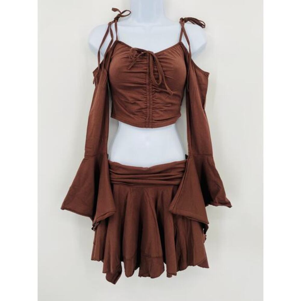 Dolls Kill Current Mood Brown Fairies skirt & top set S/M